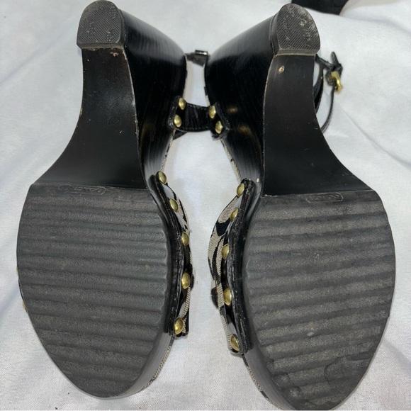 COACH Signature Open Toe Wedge Heel Ankle Strap Sandal “ Betsey” Size 8 - Picture 11 of 13